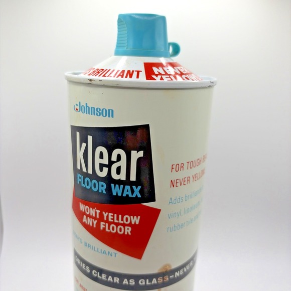 Vintage Metal Can Johnson Klear Floor Wax Stays Brilliant Wont Yellow  19oz Full - Picture 4 of 9